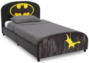 lot 109 image: Delta Children DC Comics Batman Upholstered Twin Bed, Black, BB87151BT. Open carton.