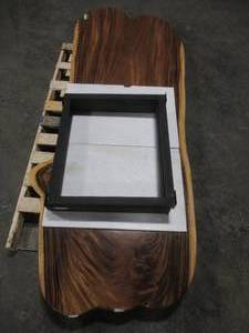 lot 106 image: Solid Wood Live Edge Walnut Dining Table With 3 Metal Square Bases  Approximate Dimensions 104 x 42 x 2 14 - Slight Scratch and Dent, Slight mold growth from sitting in warehouse (can be sandedremoved) NO RESERVE