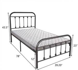 lot 141 image: Dumee Metal Twin Bed Frame with Vintage Headboard and Footboard, Textured Black, 634E-BK.