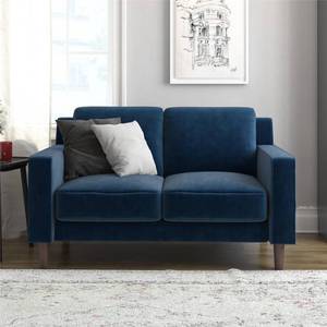 lot 143 image: DHP Bryanna Loveseat 2 Seater Sofa , Blue Velvet, DA2023579 - Open Box.