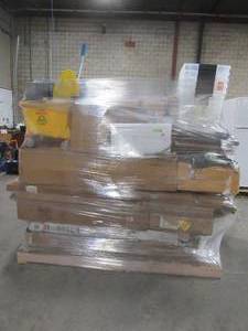 lot 149 image: MIXED PALLET (34 Pieces) OF FURNITURE, BUILDING MATERIALS, SMALL HOUSEWARES, SMALL HOMEGOODS AND MORE - RETAIL VALUE $6,272.98