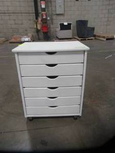 lot 277 image: Adeptus White 6-Drawer Solid Wood Wide Roll Cart Model 76181 (One Drawer Sticks)
