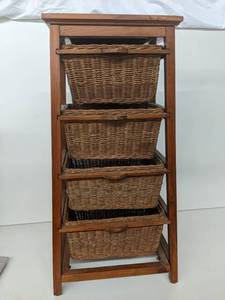 lot 24 image: Gorgeous Wood and Wicker 4 Drawer Storage Tower 18 x 13 x 38