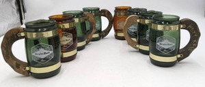 lot 35 image: 8 Vintage Historic Grain Belt Brewery Beer Wooden Handled Mugs Steins Siesta Ware