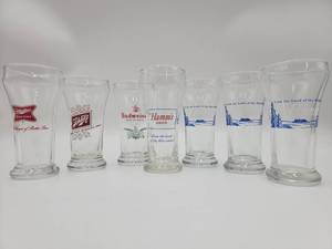 lot 111 image: 7 Vintage Beer Glasses- Hamms, Miller, Schlitz, & Budweiser