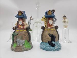 lot 114 image: Vintage 9 Piece Crystal and Ceramic Bells-Looney Toons, Romanian Crystal, Noah, & More