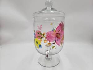 lot 122 image: Charming Hand-Painted Vintage Glass Beverage Dispenser