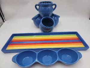 lot 123 image: Colorful Blue and Rainbow Ceramic Collection-