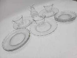 lot 137 image: Vintage Lot of Fostoria Camellia Fine Crystal Plates and Tea cups