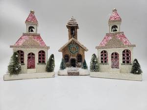 lot 142 image: 3 Raz Imports Christmas Houses