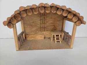 lot 150 image: Large Handcrafted Wood Nativity 23x15x12