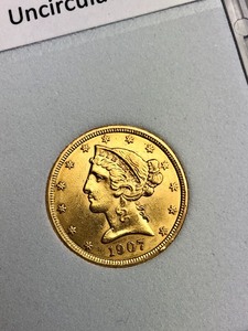1907 US Liberty Head Half Eagle 5 Dollar Gold Coin - Uncirculated