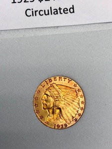 1929 US Indian Head Quarter Eagle 2 12 Dollar Gold Coin - Lightly Circulated