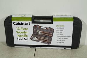 lot 9 image: New Cuisinart 13 Piece Wooden Handle Grill Set