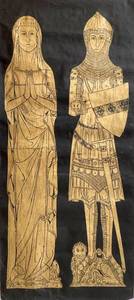 Incredibly rare life sized tomb rubbing in gold of a medieval lord and lady in their final resting places.