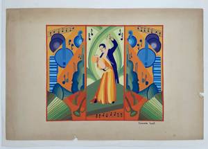 Original tempura painting on paper, 1930s era, signed Eleanor Hout.