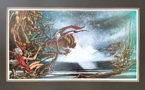 Large professionally framed fantasy art, signed numbered and dated measures 32 x 20