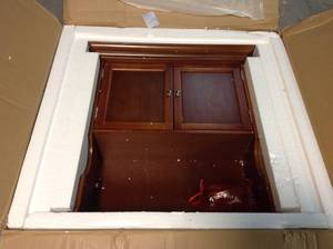 Home Decorators Collection Hampton Harbor 24.25 in. W x 66.5 in. H x 10.5 in. D Brown Over-the-Toilet Storage Customer Returns See Pictures
