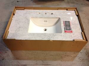 Home Decorators Collection 37 in. W Marble Vanity Top in Carrara with Trough Sink Customer Returns See Pictures