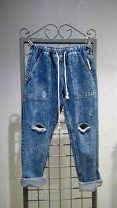 lot 264 image: Distressed denim joggers blue XL