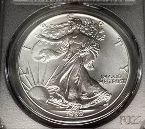 1989 AMERICAN SILVER EAGLE 1 TROY OZ .999 FINE SILVER MS69 PCGS