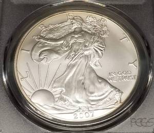 2007 AMERICAN SILVER EAGLE 1 TROY OZ .999 FINE SILVER MS69 PCGS