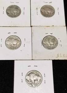 GROUP OF 5 US BUFFALO NICKELS 1925 1926 1927 1934-D 1937