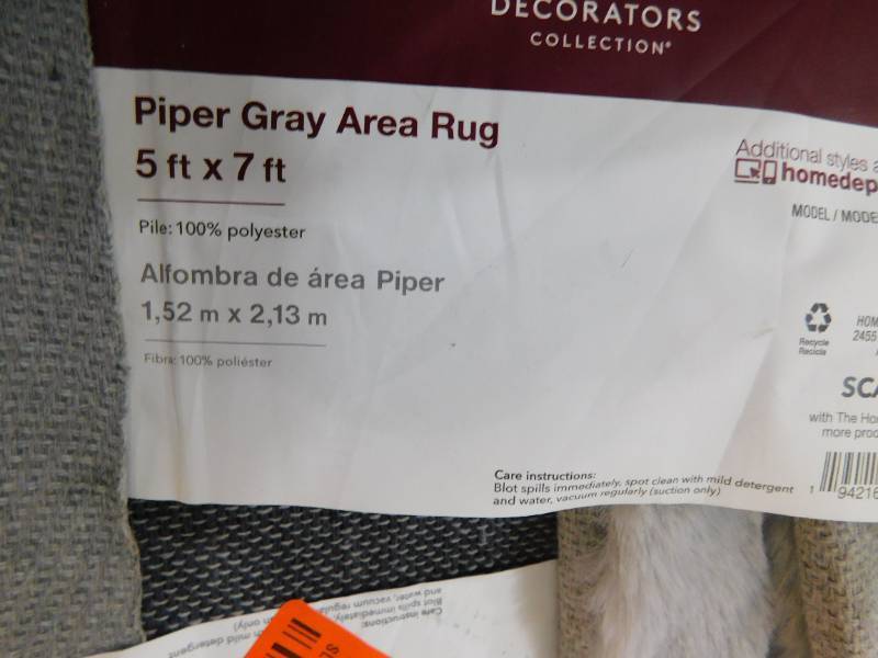 lot 33 image: Home Decorators Collection Piper Grey 5 ft. x 7 ft. Solid Polyester Area Rug