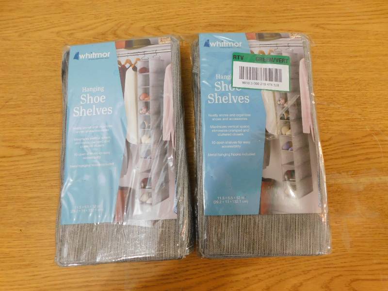 lot 37 image: (2) 51.18 in. H 10-Pair Natural Bamboo and Canvas Hanging Shoe Organizer