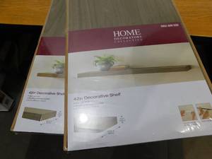 lot 60 image: (2) Home Decorators Collection 42 in. W x 10.2 in. D X 2 in. H Driftwood Gray Oak Floating Shelf