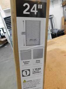 lot 123 image: 24 in. x 64 in. Framed Pivot Shower Door Kit in Silver with Pebbled Glass