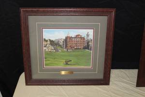 lot 307 image: Hole #18 St. Andrews Golf Course by Crystal S. Kelley circa 1996 Signed Print in a Wood FrameDouble Matte