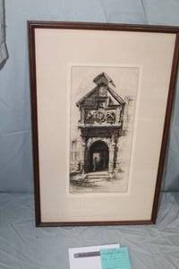 lot 309 image: Old Doorway, York by C. Tily #3064-5-104 C. Signed Vintage Etching in a Wood FrameSingle Matte