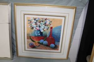 lot 327 image: Flowers, Fruit and Wine by Lee White circa Signed Original Artwork in a FrameDouble Matte