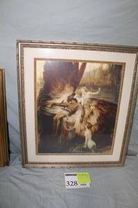 lot 328 image: The Lament For Icarus by Herbert Draper Print in a Ornate FrameDouble Matte