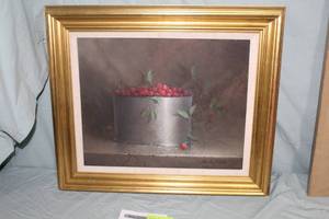 lot 329 image: Raspberries by Donald F. Allan Signed Original Painting in a Gilt Frame