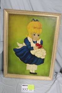 lot 332 image: Young Girl With Apples by Vi Sponhauer circa 1971 Signed Oil On Board in a Ornate Frame