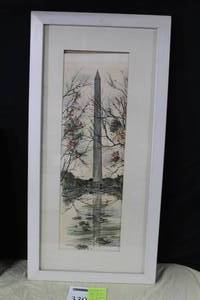 lot 339 image: Washington Monument by John Haymson Signed Original Watercolor in a FrameSingle Matte