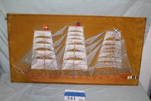lot 341 image: 3-Mast Sailing Ship Mid Century String Art