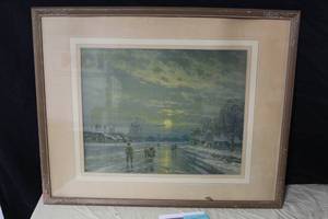 lot 354 image: Sunset by the Windmill Vintage Print from Holland in a FrameTriple Matte