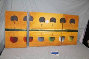 lot 353 image: Reflection of Trees On Horizon Signed Triptych Oil On Canvas