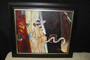 lot 360 image: Contemporary Art by J. Johnson Signed Original OilAcrylic On Canvas in a Wood Frame