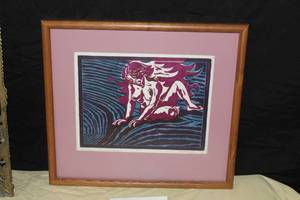 lot 366 image: The Goddess Of Sweeping Change by Judith Costello circa 1986 Signed Wood Block Limited Edition Artist Proof Print in a Wood FrameSingle Matte