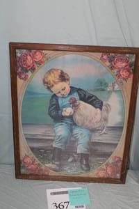 lot 367 image: Did You Lay Dis Egg by James Lee Vintage Print in a Wood Frame