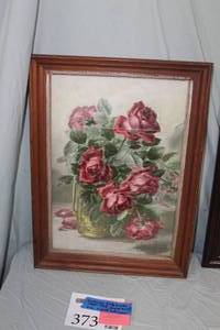 lot 373 image: Flowers by Gertrude Esta Brooks Signed Original Watercolor in a Wood Frame
