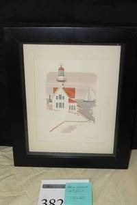 lot 382 image: Lighthouse by Harry Wysocki Signed Print in a Wood Frame