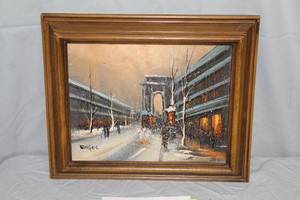 lot 386 image: Paris by Engel Signed Oil On Board in a Wood Frame