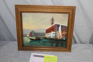 lot 387 image: Venice by R. Bront Signed Oil On Board in a Wood Frame