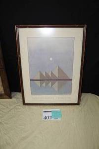 lot 402 image: Pyramid Variation #17 Tutankhamun Exhibition by M.A. Mutchnik circa 1977 Poster in a Frame