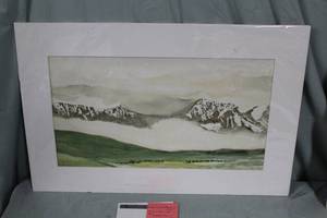 lot 396 image: Land, Cloud, Mountain and Sky by Larry Pray Signed Original Watercolor Single Matte